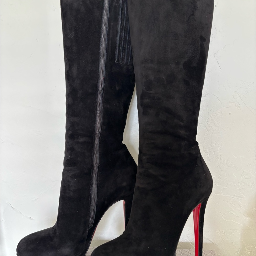 Christian Louboutin Black Suede Platform Boots